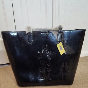 FLY London Glossy Black Patent Tote with Embossed Logo